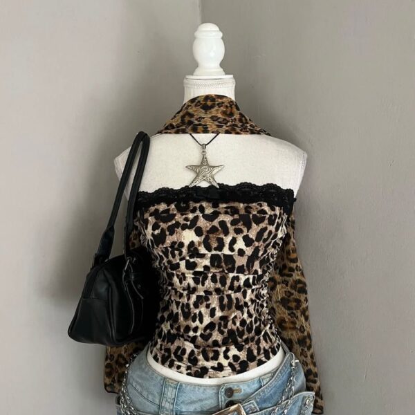 Fierce & Flirty Y2K Leopard Print Tube Top- Dupatta Style
