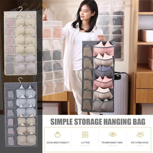 *_Double Side 30 Pocket Hanging Organizer_*  _18 + 6 + 6 Grids with Rotating Hanger_
